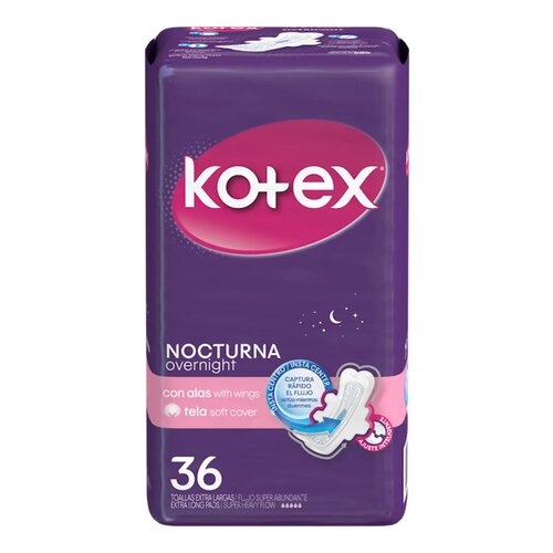 Kotex nocturna toallas con alas 36 unds