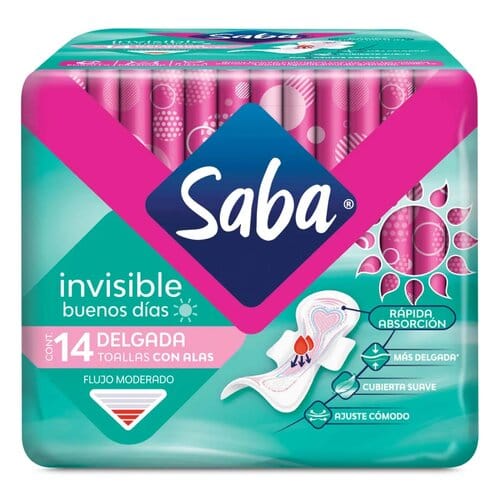 Saba invisible toallas sanitarias con alas 14 unds