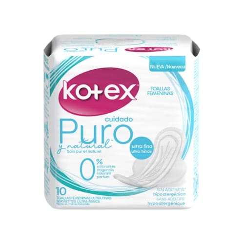 Kotex cuidado puro y natural toallas sanitarias ultra fina 10 unds