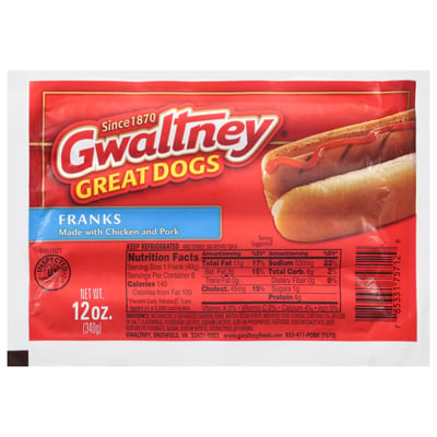 Gwaltney hot dogs chicken pork 12 oz